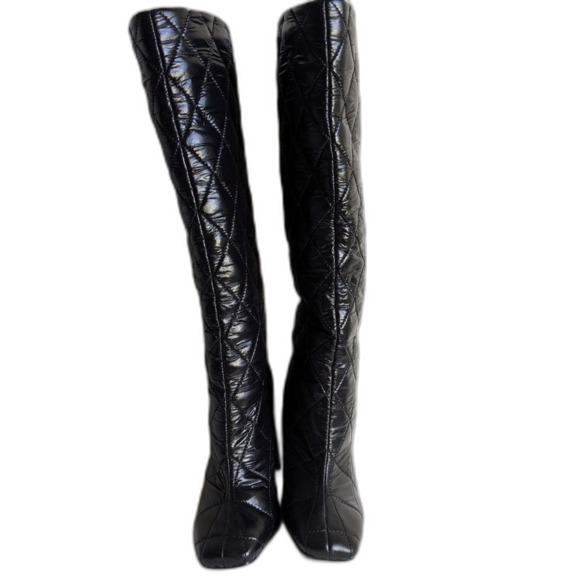 Aldo Snowpuff Black Knee High Quilted Puffer Heel Boots Women's size 6.5 - Picture 5 of 8